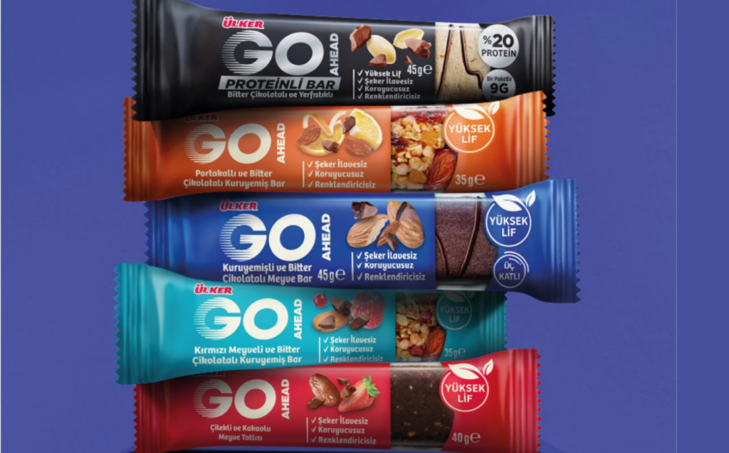 Ülker'in protein ağırlıklı çıkarmış olduğu sağlıklı atıştırmalık ürünlerinden bir görsel.